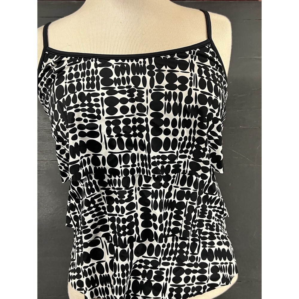 Caribbean Joe Dot Tiered Bandeau Swimsuit Tankini Top Removable Straps 12